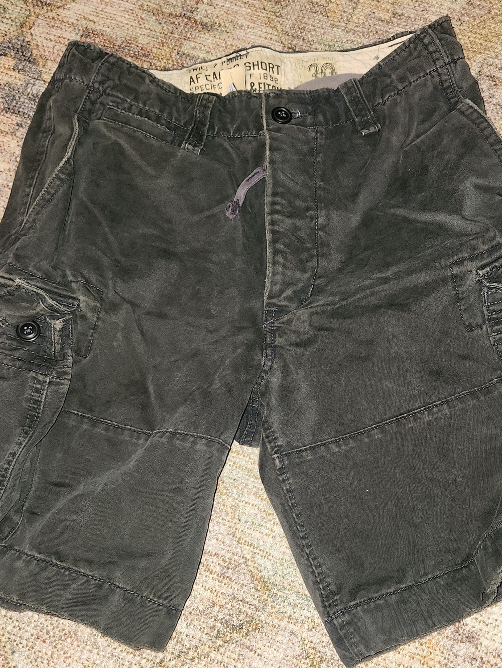 Abercrombie & Fitch Twill 7 Pocket Af Cargo Shorts- Heavy Baggy Y2K Style Sz30 - Picture 12 of 16
